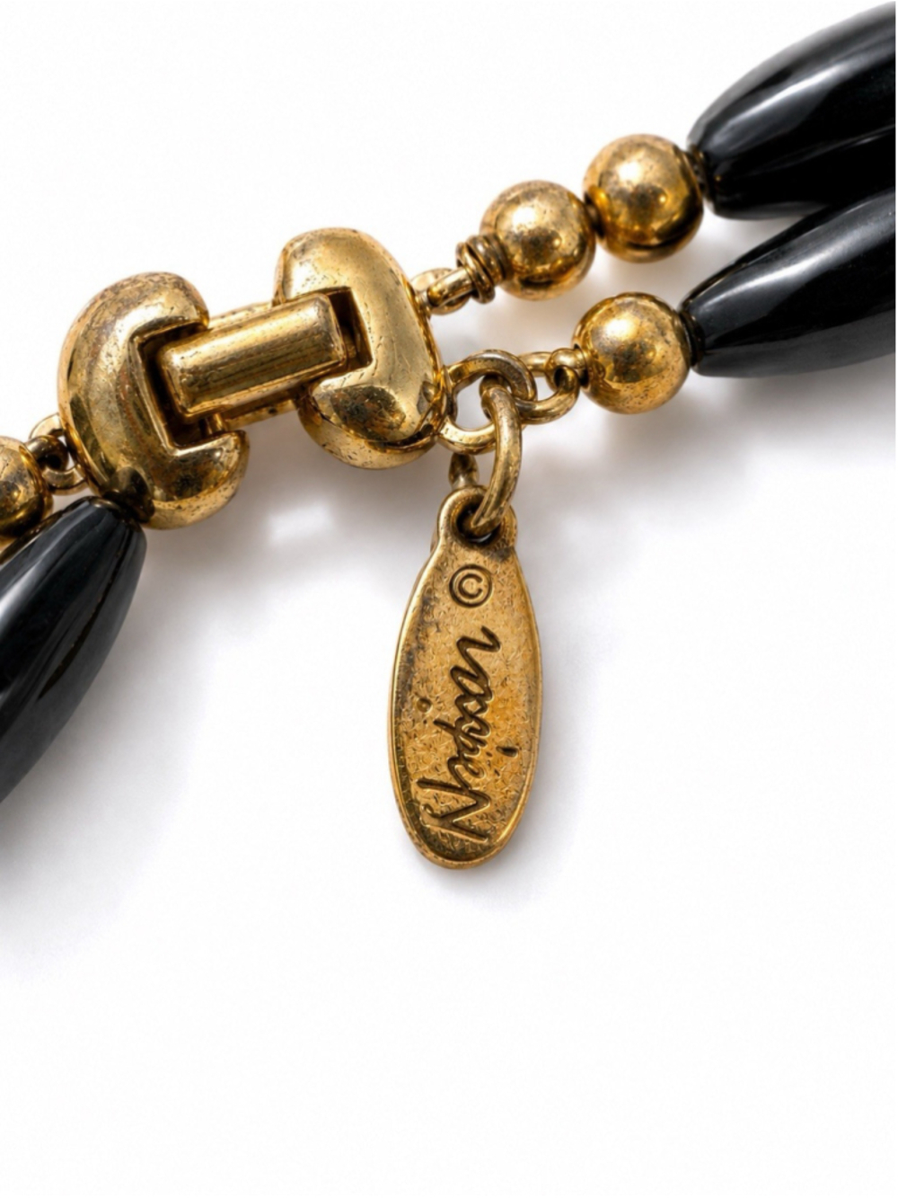 Vintage 1986 Napier Jet Collection Statement Necklace Black Gold Book Piece - Picture 2 of 4
